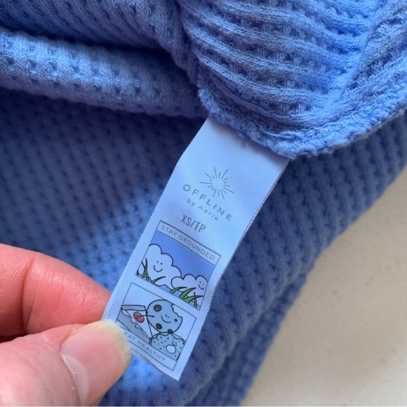 Aerie Offline XS Blue Oversized Takes Two To Tango Waffle Knit Top NWT - Picture 8 of 14